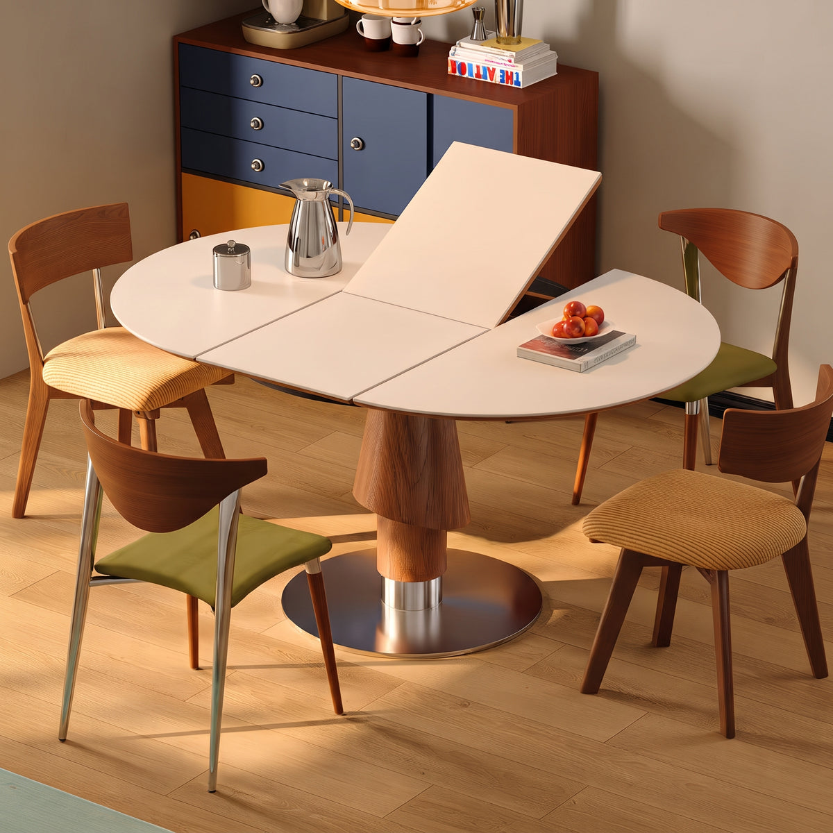 Table à manger extensible, plateau pierre frittée et chant bois massif - Maison Delore