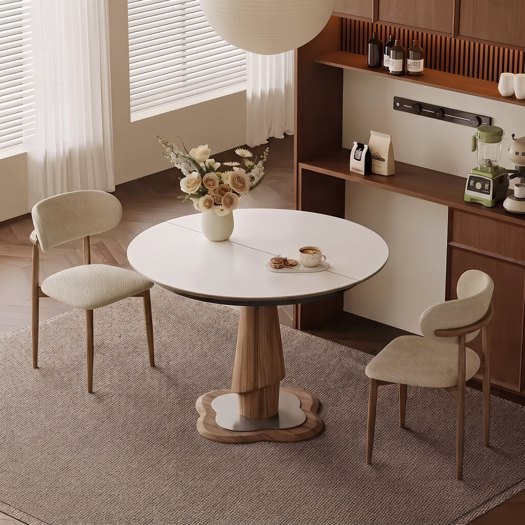 Table extensible pierre frittée 10 mm et bois massif, 90 à 140 cm