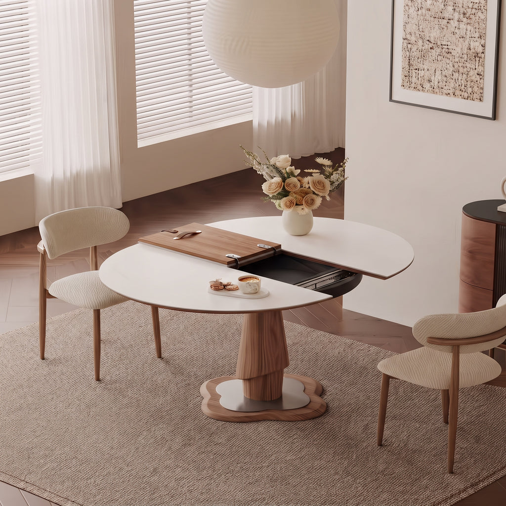 Table extensible pierre frittée 10 mm et bois massif, 90 à 140 cm