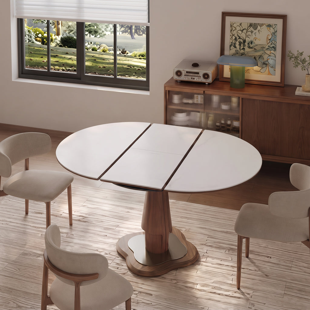 Table extensible pierre frittée 10 mm et bois massif, 90 à 140 cm