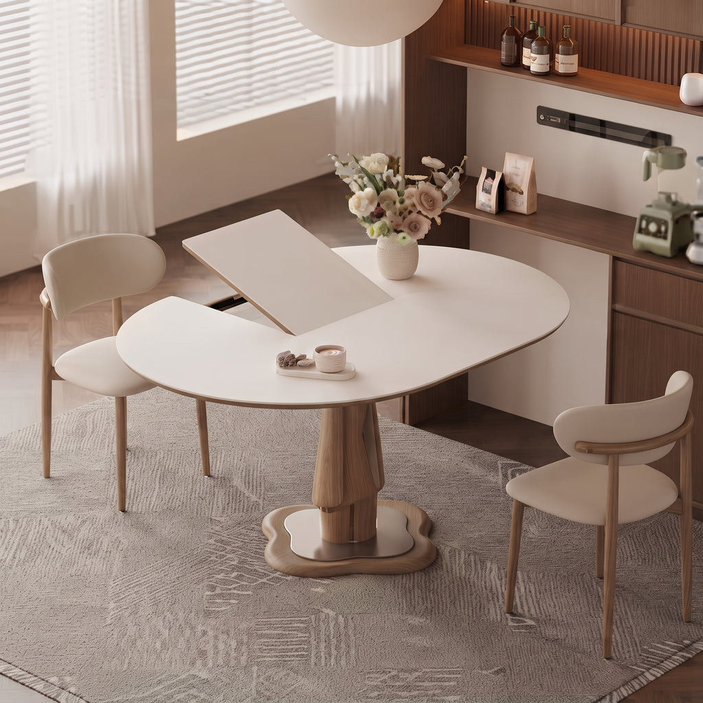 Table extensible pierre frittée 10 mm et bois massif, 90 à 140 cm