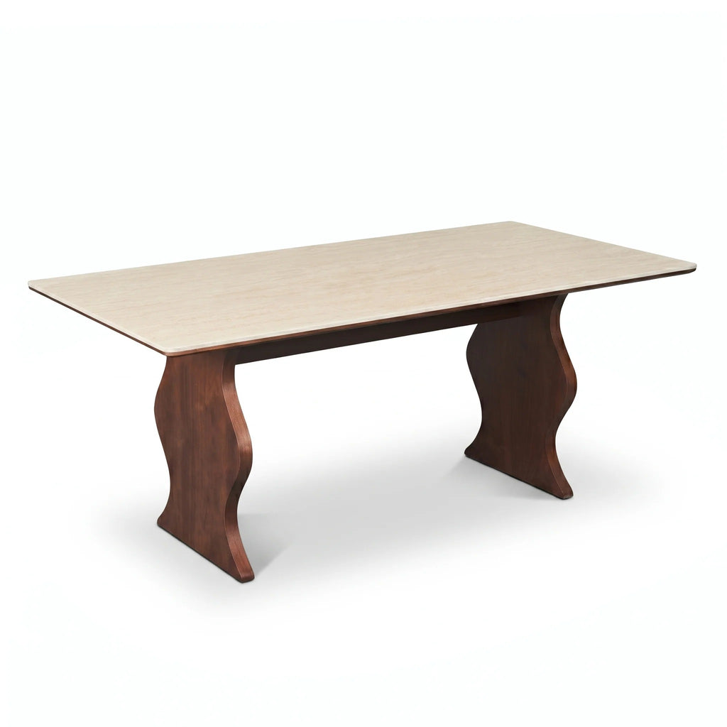 Table à manger, bois massif et pierre frittée - Maison Delore