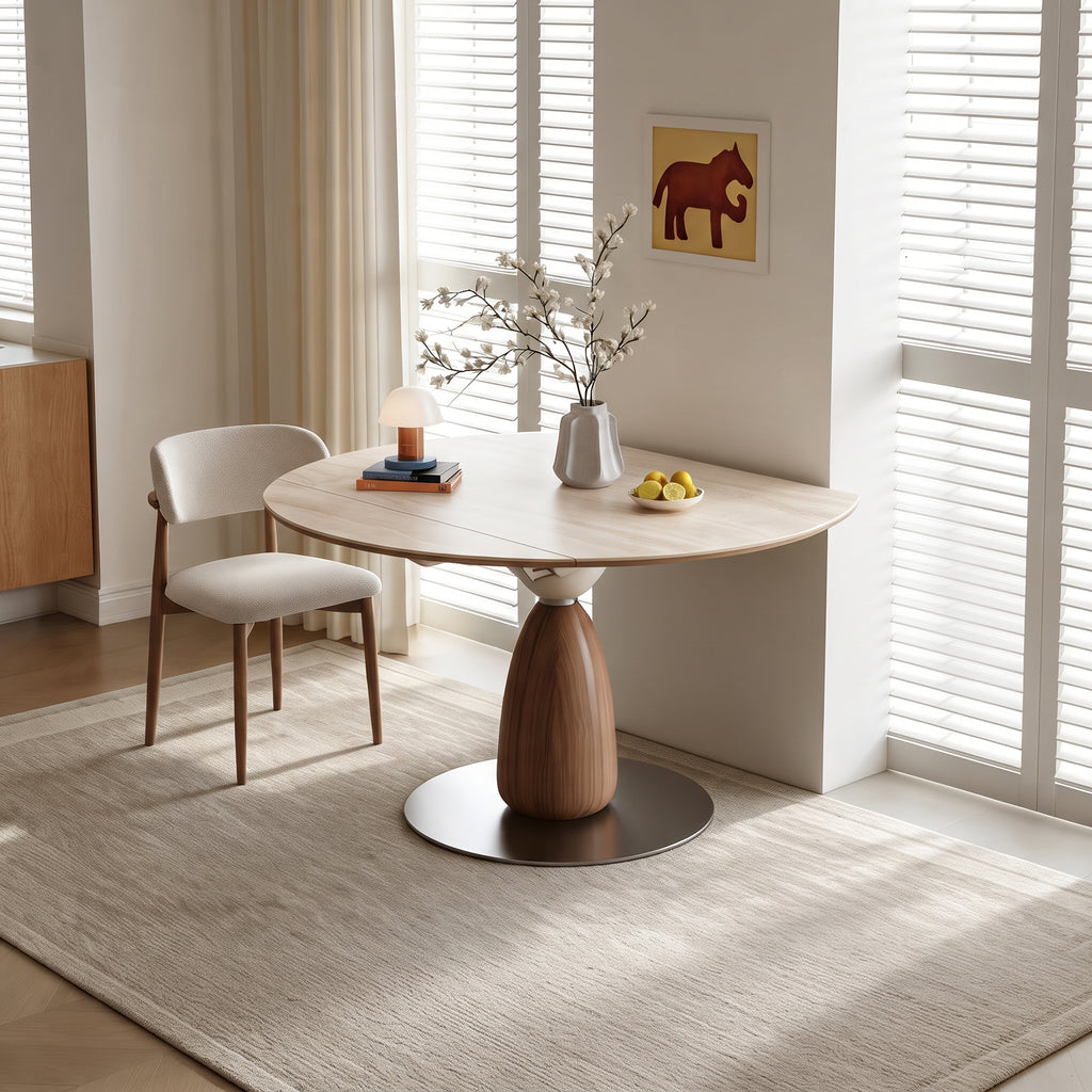 Table à manger ronde, pierre frittée et bois massif - Maison Delore