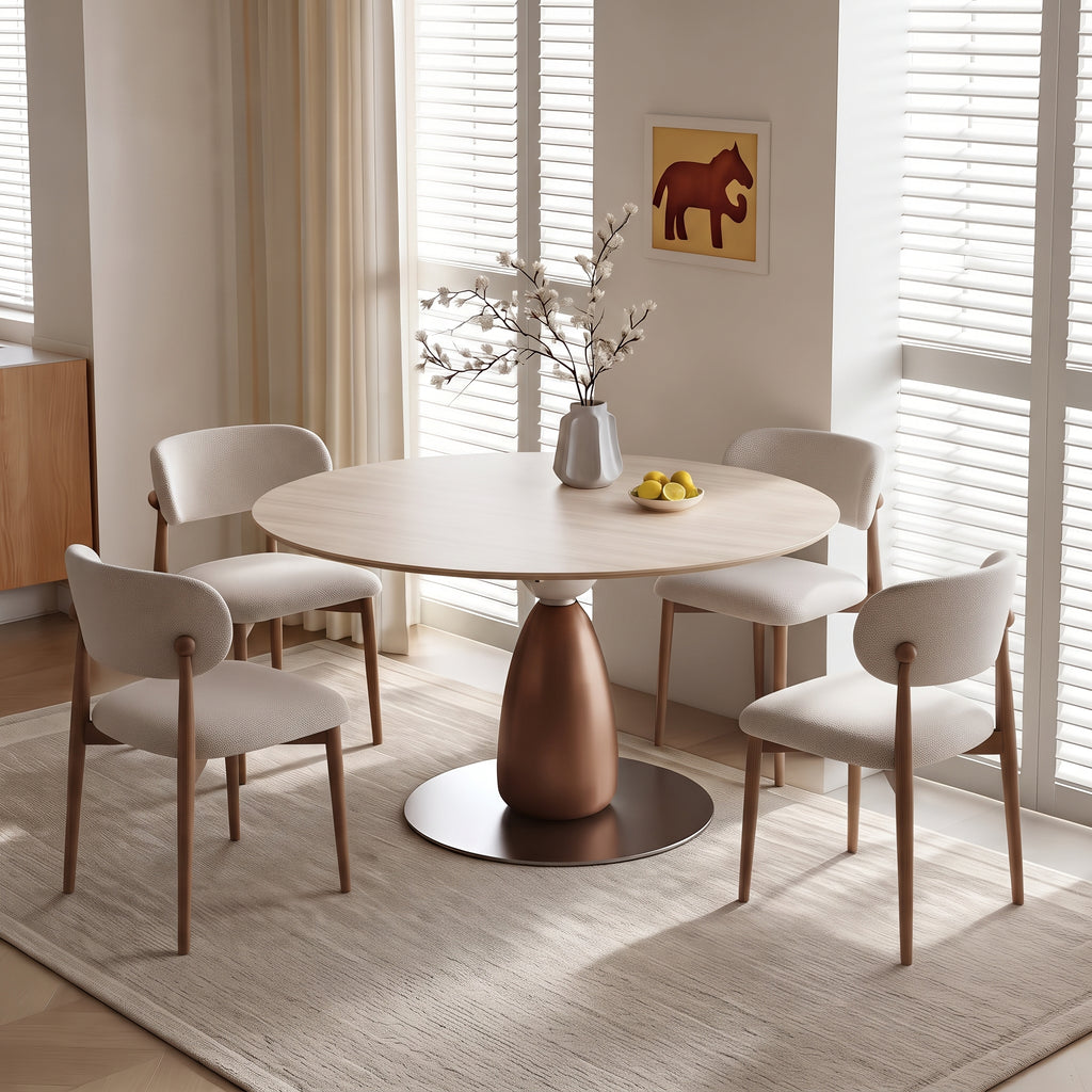 Table à manger ronde, pierre frittée et bois massif - Maison Delore