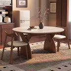 Table à manger ronde, pierre frittée et bois massif - Maison Delore