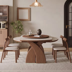 Table à manger ronde, pierre frittée et bois massif - Maison Delore