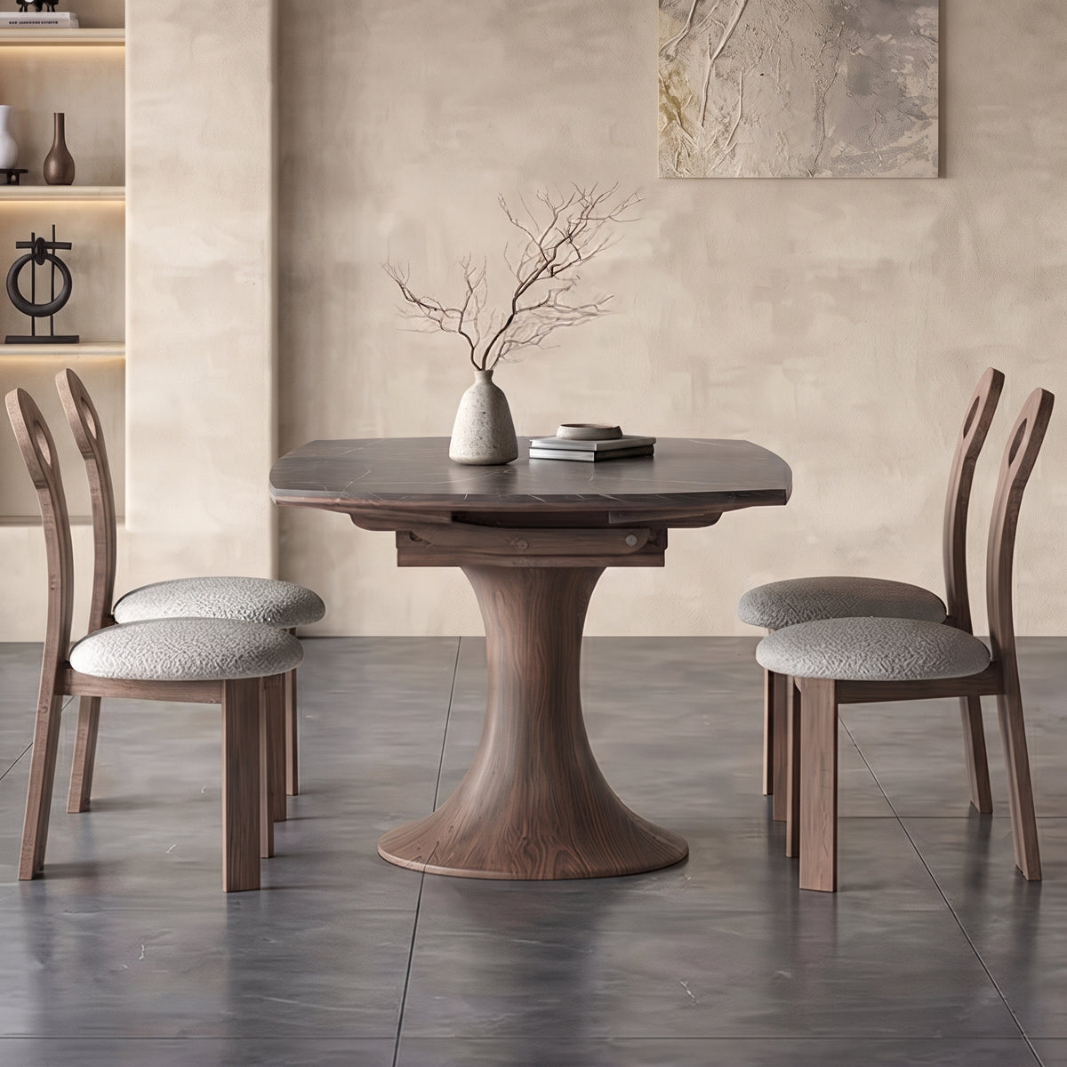 Table à manger ronde, pierre frittée et bois massif - grand format - Maison Delore