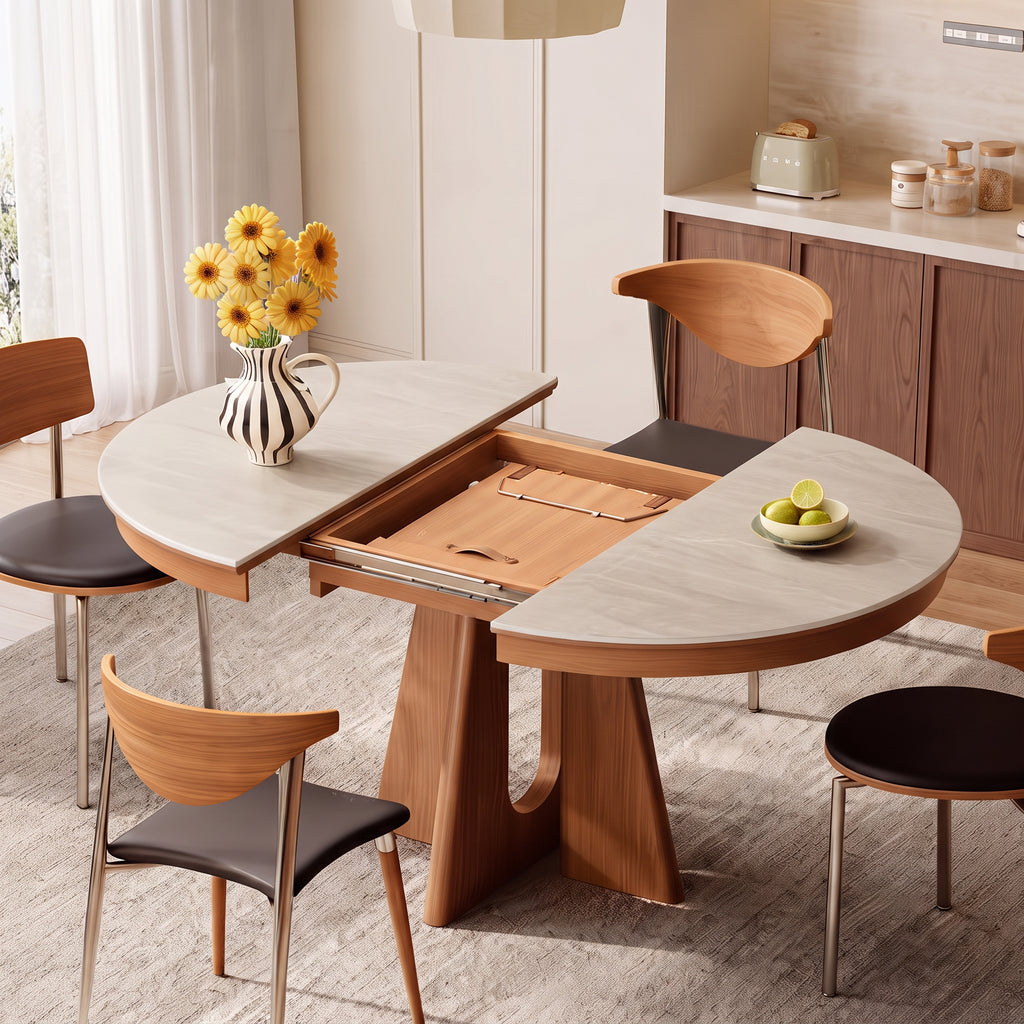 Table à manger extensible, pierre frittée et chant bois massif - Maison Delore