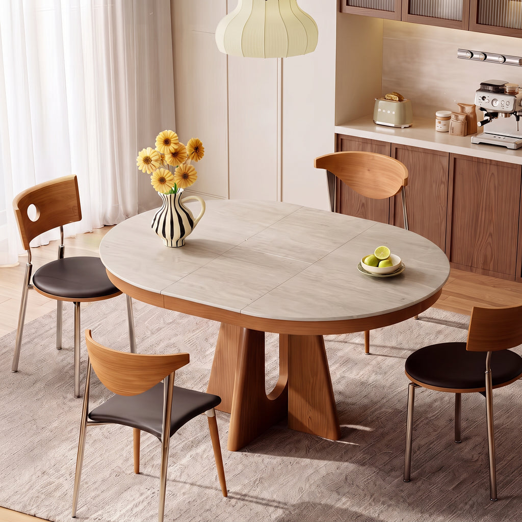 Table à manger extensible, pierre frittée et chant bois massif - Maison Delore