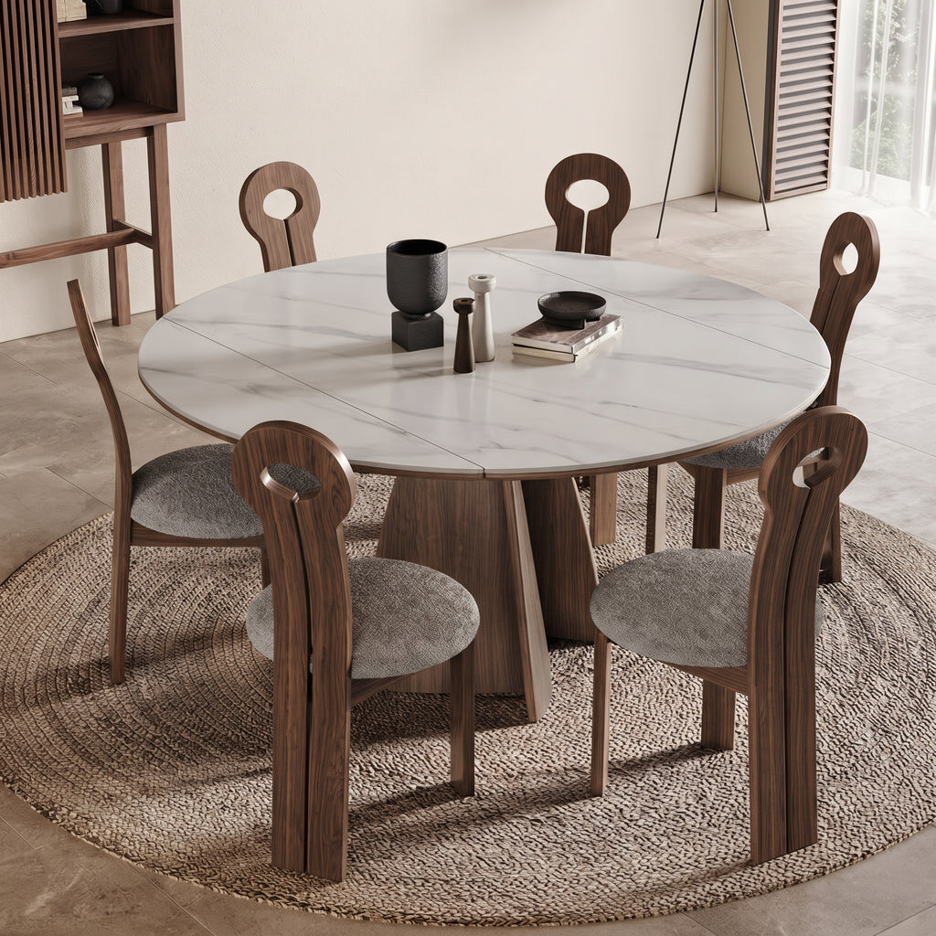 Table à manger ronde multifonction, bois massif - Maison Delore