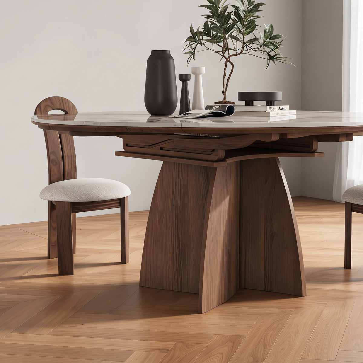 Table à manger ronde multifonction, bois massif - Maison Delore