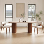 Table à manger, structure bois massif et plateau pierre frittée - Maison Delore