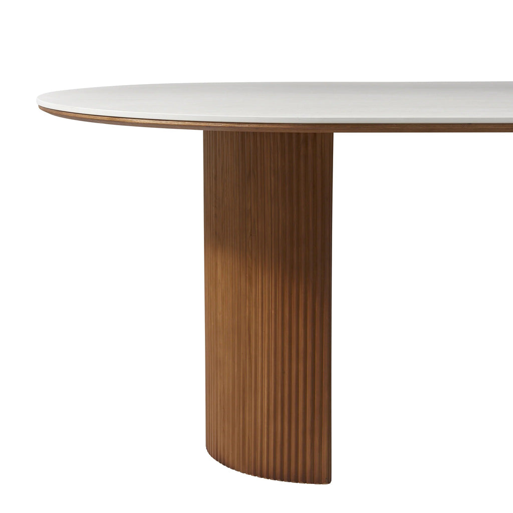 Table à manger, structure bois massif et plateau pierre frittée - Maison Delore