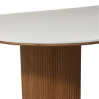 Table à manger, structure bois massif et plateau pierre frittée - Maison Delore