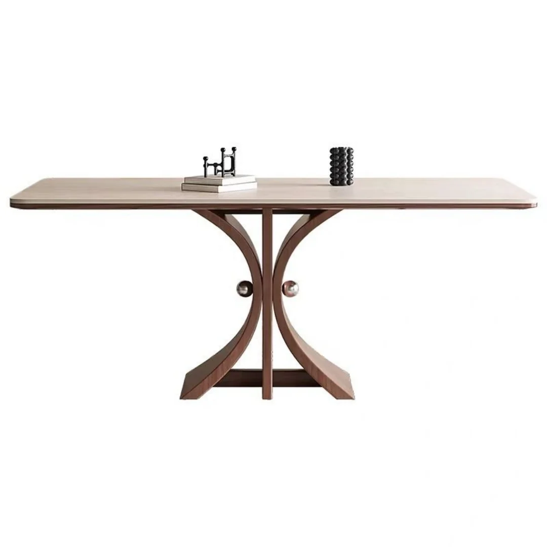 Table à manger compacte, bois massif et pierre frittée - Maison Delore