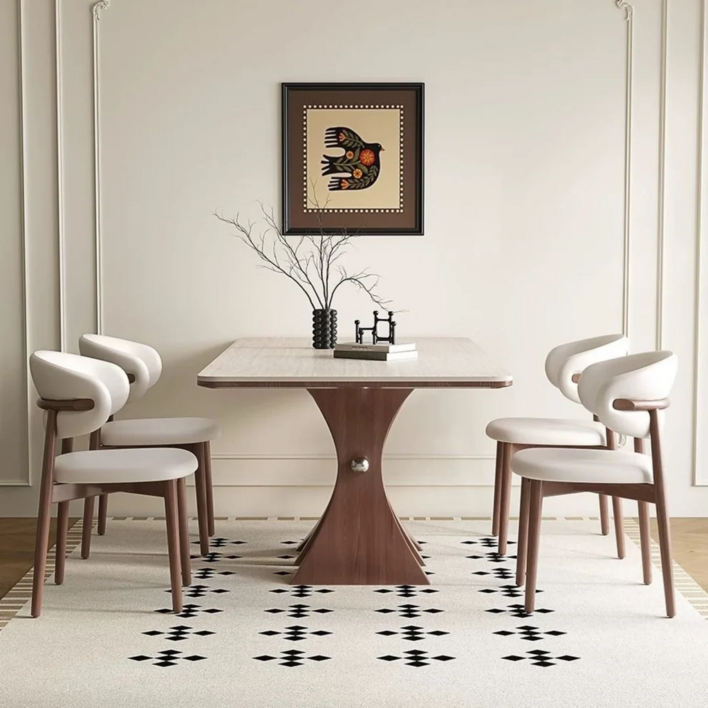 Table à manger compacte, bois massif et pierre frittée - Maison Delore