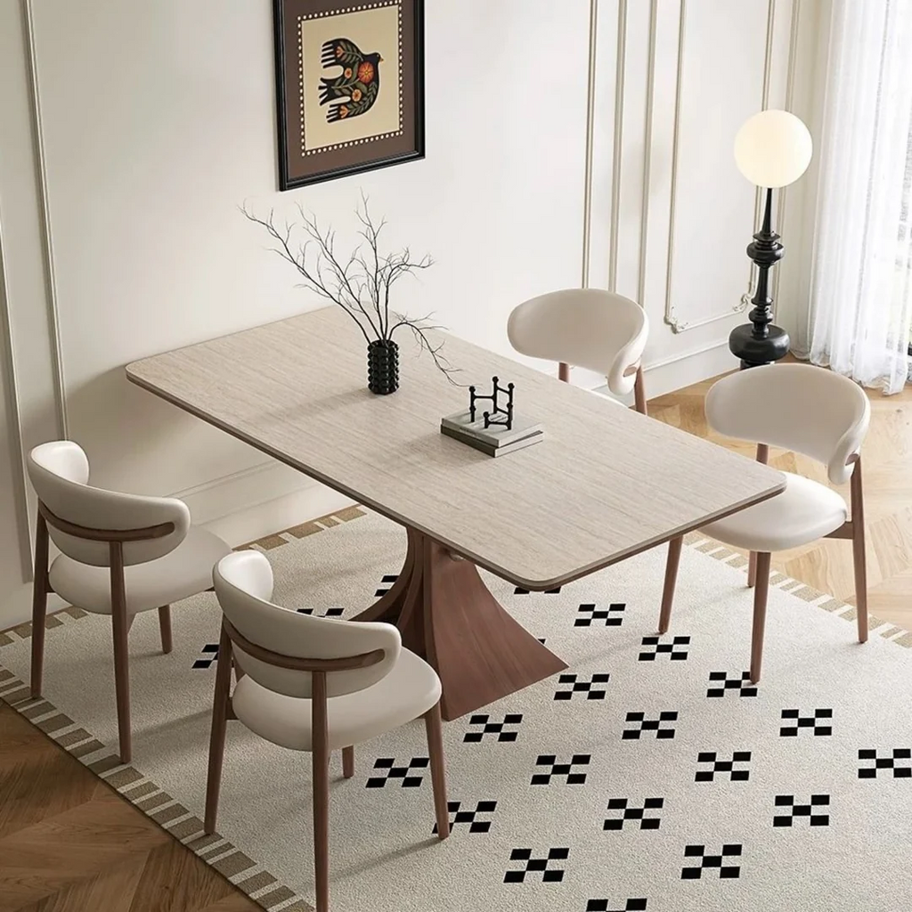 Table à manger compacte, bois massif et pierre frittée - Maison Delore