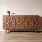 Buffet en noyer à facettes 3D motif losange, 120 ou 150 cm