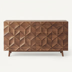 Buffet en noyer à facettes 3D motif losange, 120 ou 150 cm