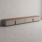 Ensemble table basse et meuble TV bois massif et cuir sellier, 180 ou 200 cm
