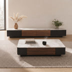 Ensemble table basse et meuble TV effet marbre blanc et noyer, contemporain
