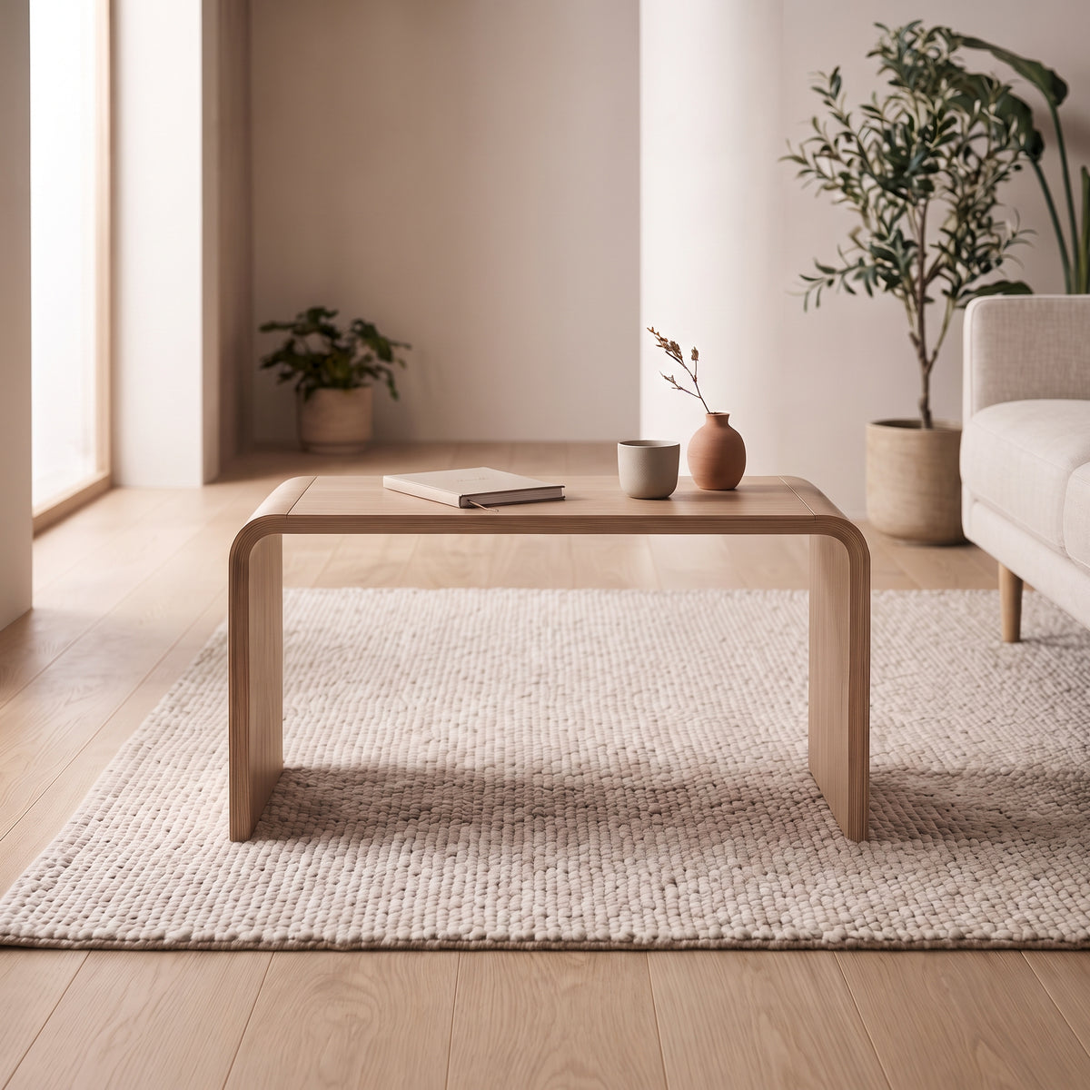 Ensemble table basse, table d'appoint et meuble TV en bois et cuir sellier