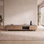 Ensemble table basse, table d'appoint et meuble TV en bois et cuir sellier