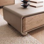 Ensemble table basse, table d'appoint et meuble TV en bois et cuir sellier