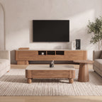 Ensemble table basse, table d'appoint et meuble TV noyer, plateau gravé