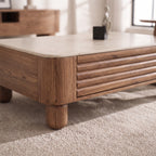 Ensemble table basse, table d'appoint et meuble TV noyer, plateau gravé