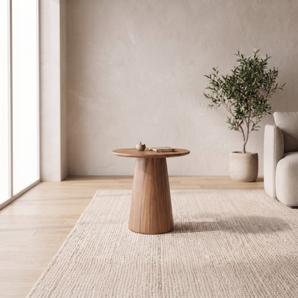 Ensemble table basse, table d'appoint et meuble TV noyer, plateau gravé