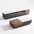 Ensemble table basse et meuble TV pierre blanche et bois laqué, contemporain