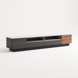 Ensemble table basse et meuble TV pierre blanche et bois laqué, contemporain