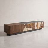 Ensemble table basse et meuble TV effet travertin blanc et bois laqué