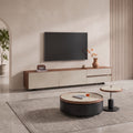 Ensemble tables basses et meuble TV bois et pierre frittée effet travertin