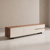 Ensemble tables basses et meuble TV bois et pierre frittée effet travertin