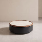 Ensemble tables basses et meuble TV bois et pierre frittée effet travertin
