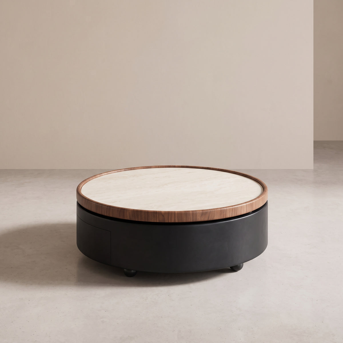Ensemble tables basses et meuble TV bois et pierre frittée effet travertin