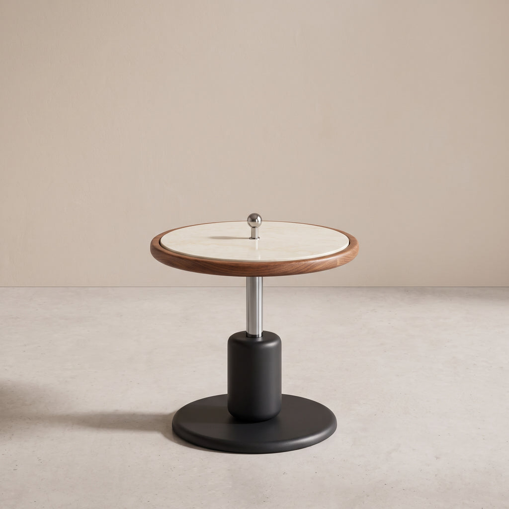 Ensemble tables basses et meuble TV bois et pierre frittée effet travertin