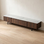 Ensemble table basse et meuble TV marbre blanc et acier inoxydable