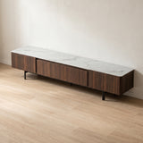 Ensemble table basse et meuble TV marbre blanc et acier inoxydable