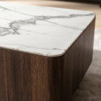 Ensemble table basse et meuble TV marbre blanc et acier inoxydable