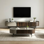 Ensemble table basse et meuble TV laqué gris mat et laiton brossé