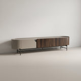 Ensemble table basse et meuble TV laqué gris mat et laiton brossé