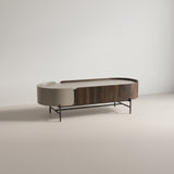 Ensemble table basse et meuble TV laqué gris mat et laiton brossé