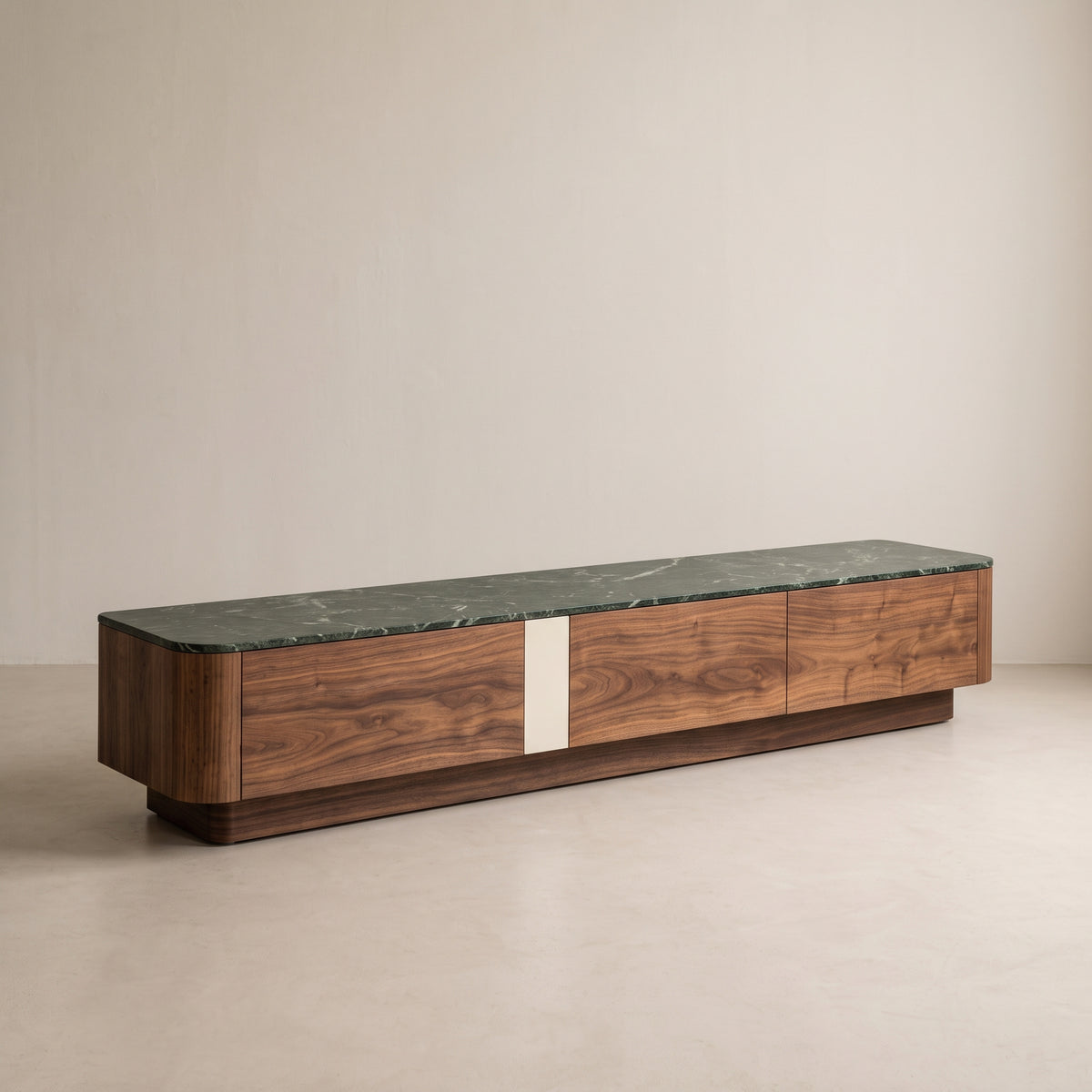 Ensemble table basse carrée et meuble TV, noyer et pierre verte Green Forest