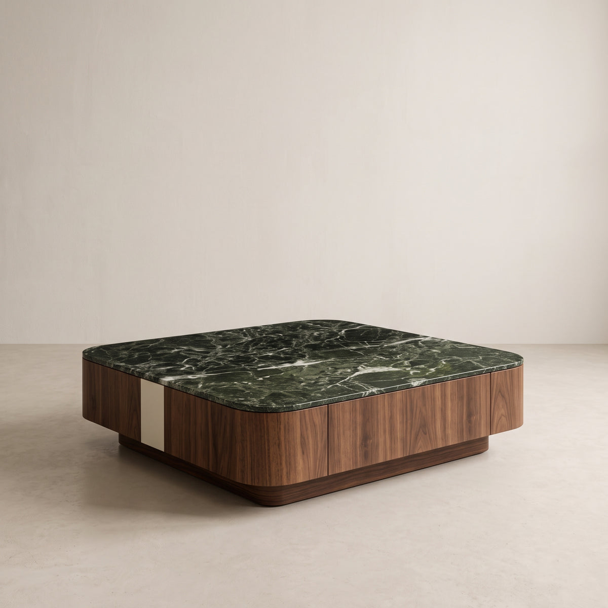 Ensemble table basse carrée et meuble TV, noyer et pierre verte Green Forest