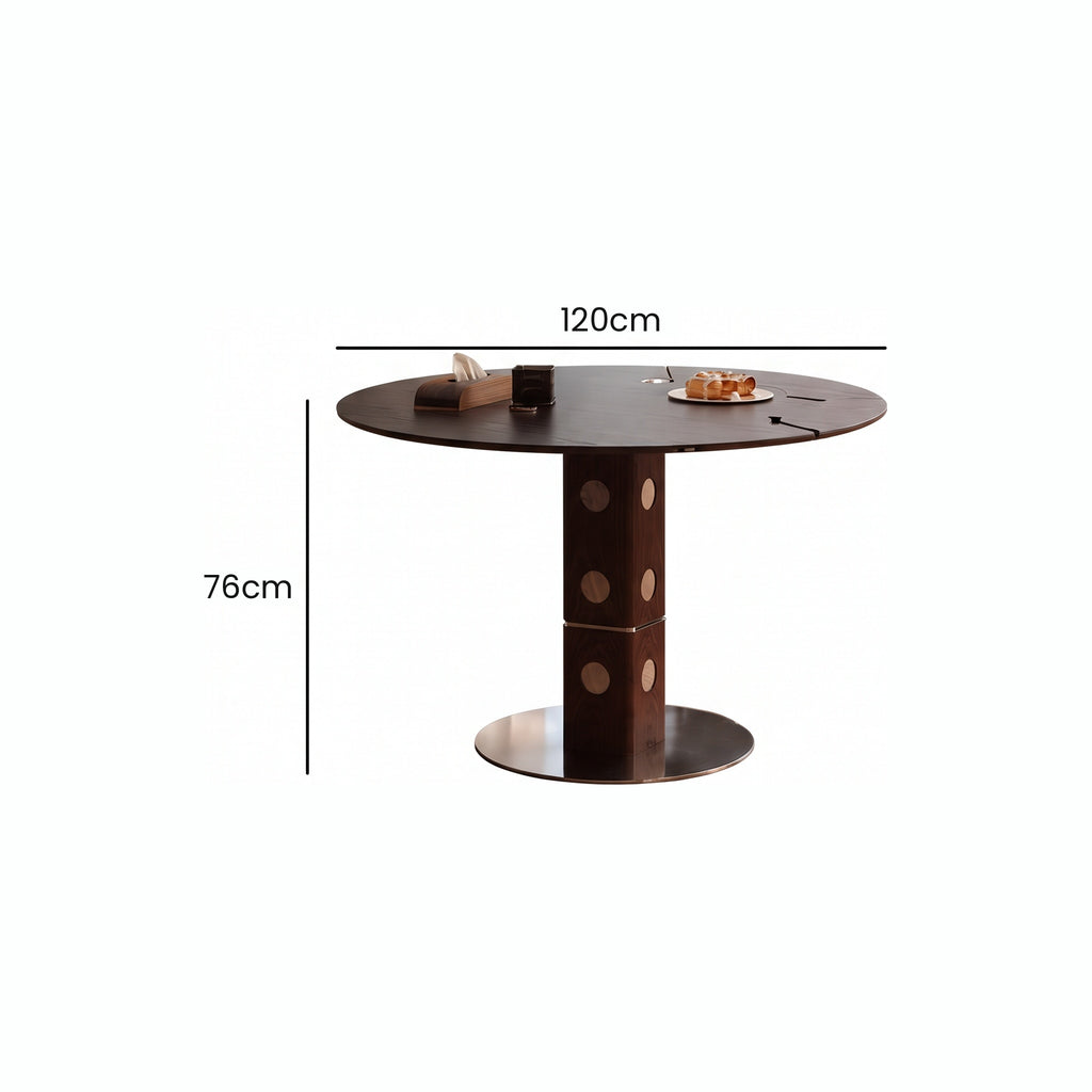 Table à manger ronde 4 à 6 personnes pierre frittée et bois massif, Ø 110–120 cm