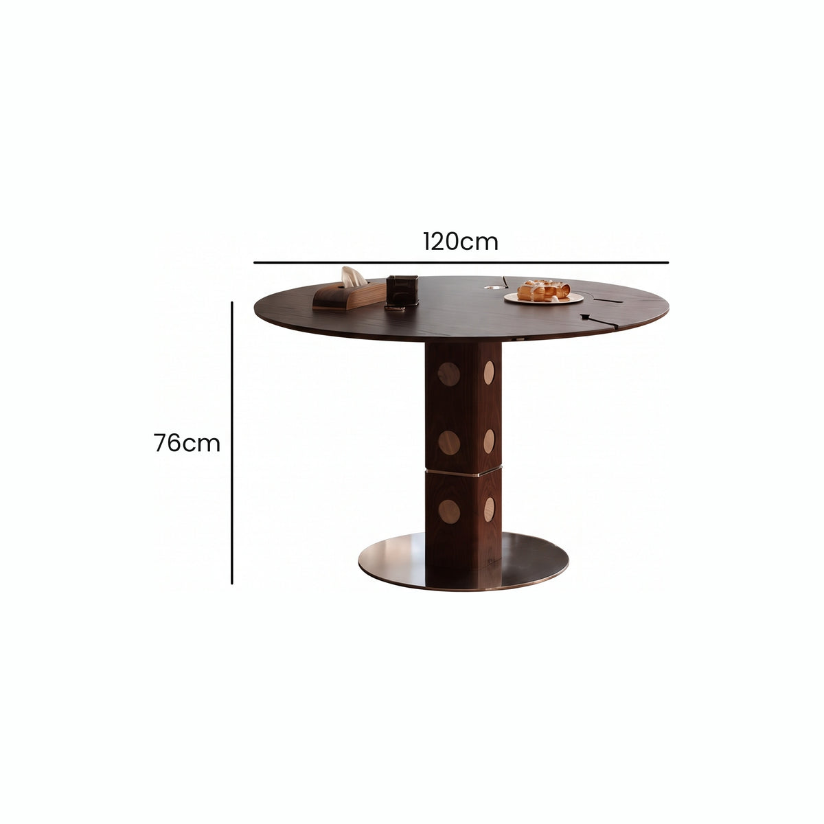 Table à manger ronde 4 à 6 personnes pierre frittée et bois massif, Ø 110–120 cm