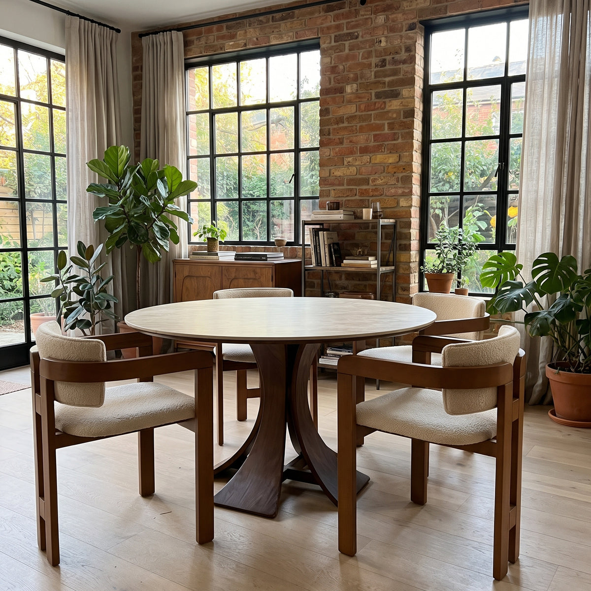 Table à manger ronde contemporaine pierre frittée, Ø 90 à 135 cm